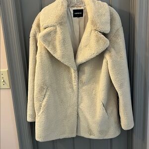 Express Women's Plush Cream Teddy Coat